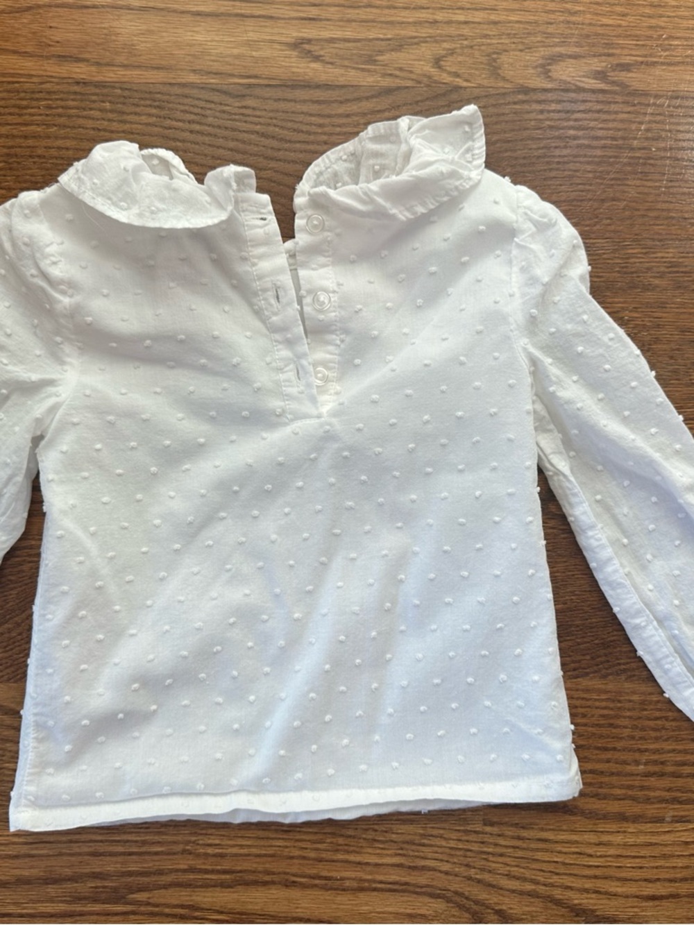 Rachel White Long-Sleeve Swiss Dot Top with Ruffled Collar - Picture 3 of 3